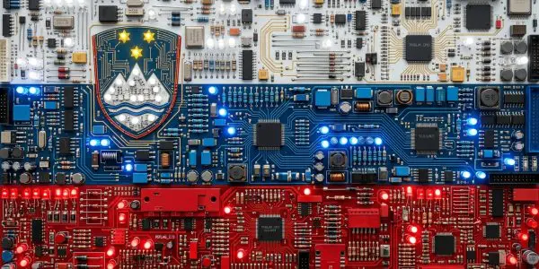 Slovenia quantum computing companies, the Slovenian flag rendered in circuit boards