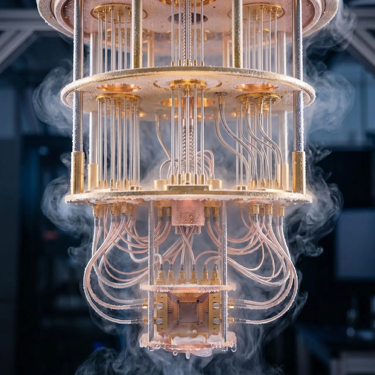 Quantum computer chandelier of wiring