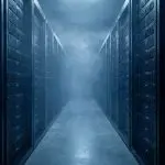 An aisle between two walls of dense server racks