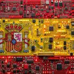Spain quantum computing companies, the Spanish flag rendered in circuit boards
