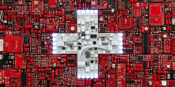 Switzerland quantum computing companies, the Swiss flag rendered in circuit boards