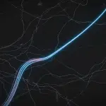 A dark, abstract scene with glowing blue and pink lines against a backdrop of faint, white, branching pathways.