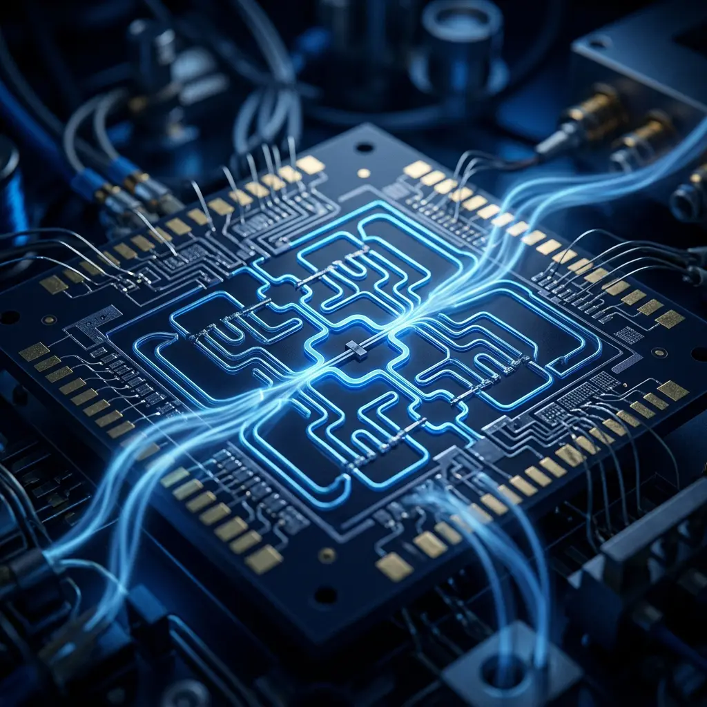 Superconducting qubit die showing Josephson junction features