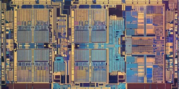 Close-up of a processor die