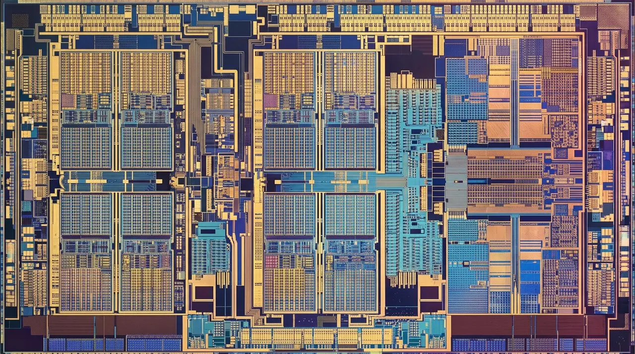 Close-up of a processor die