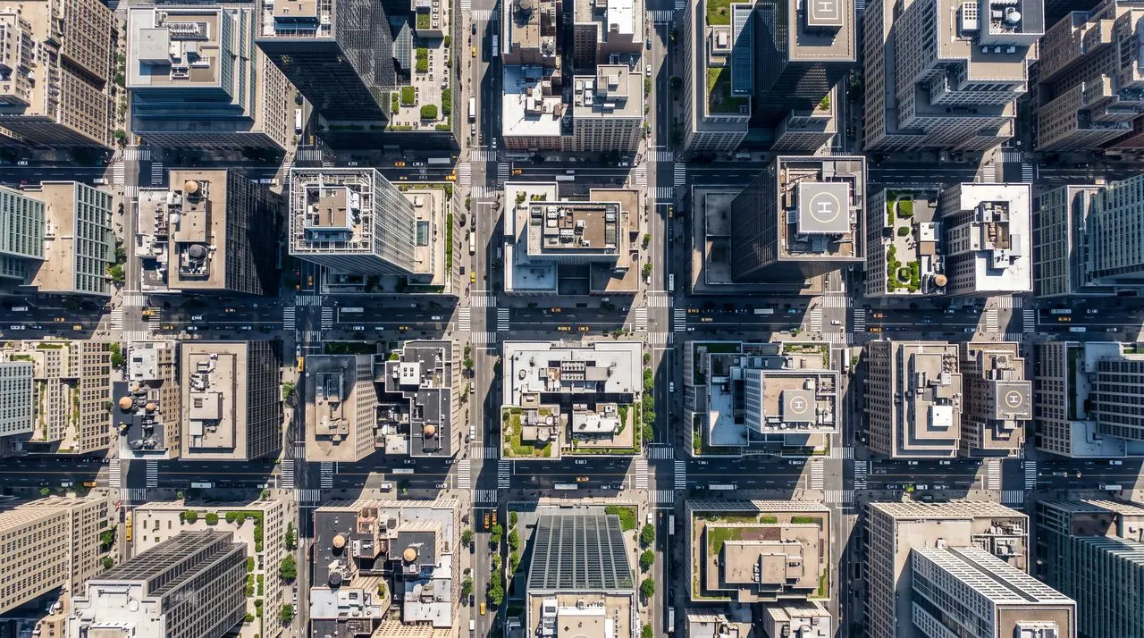 An aerial cityscape