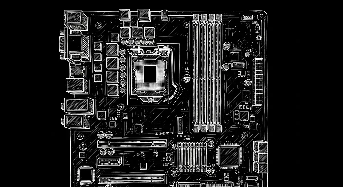 Wireframe motherboard emphasising the CPU socket