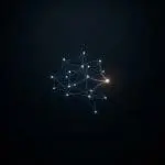 Glowing neural graph of linked nodes in dark space