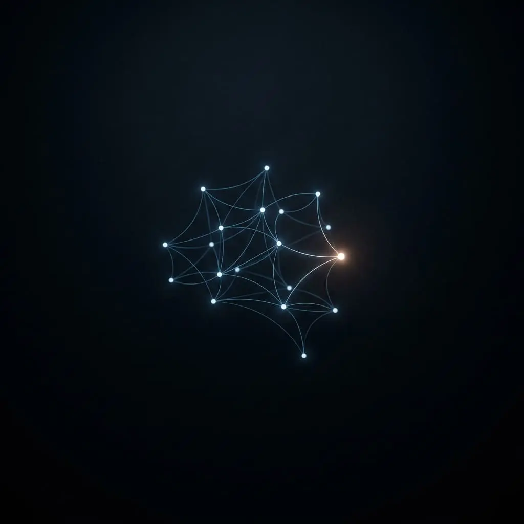 Glowing neural graph of linked nodes in dark space