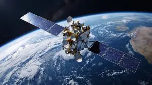 A communications satellite in orbit above the Earth