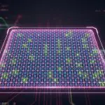 A grid of binary cells framed as a logical qubit patch