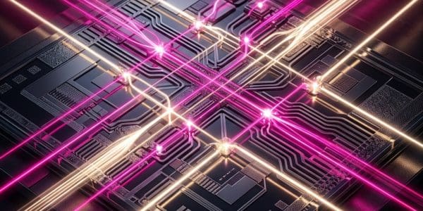 Bright laser line crossing a silicon photonics die