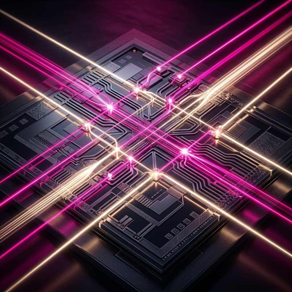 Bright laser line crossing a silicon photonics die
