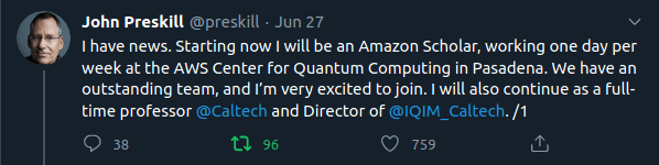 Amazon swells its Quantum "A listers" with John Preskill
