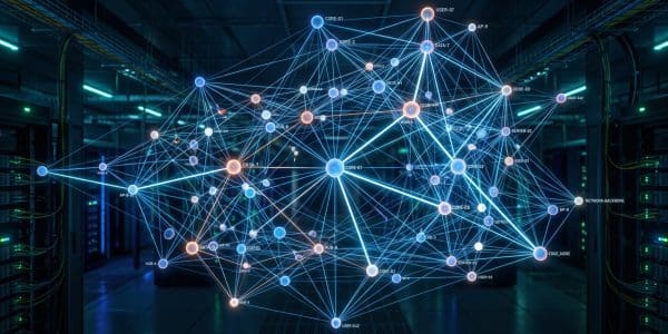 A mesh of network nodes above a server hall