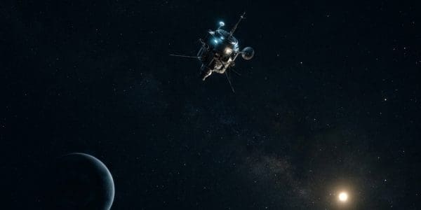 Spacecraft drifting through vast space