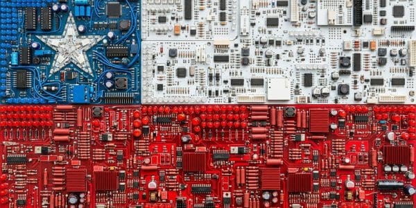 Chile quantum computing companies, the Chilean flag rendered in circuit boards