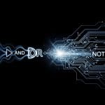 Abstract logical symbols transforming smoothly into glowing circuit layout, streamlined connections forming automatically