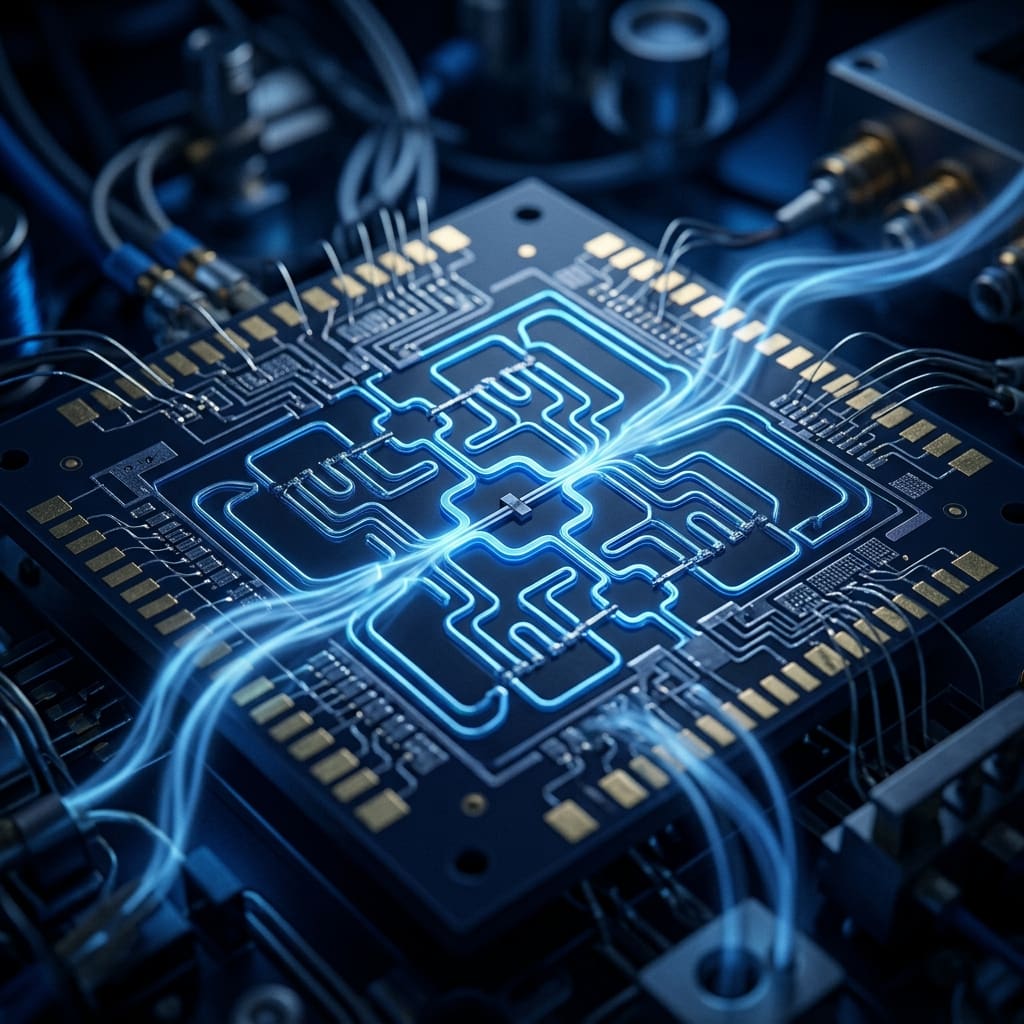 Superconducting qubit die showing Josephson junction features