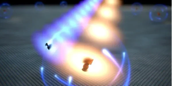 a single atom being manipulated using radio waves