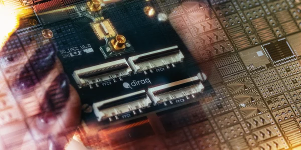Diraq's silicon spin qubit chip reflected in a foundry fabricated silicon wafer