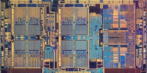 Close-up of a processor die