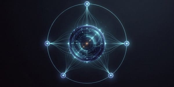 Qubit sphere feeding a network of learning nodes