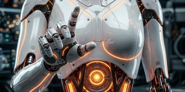 Articulated humanoid robot reaching out