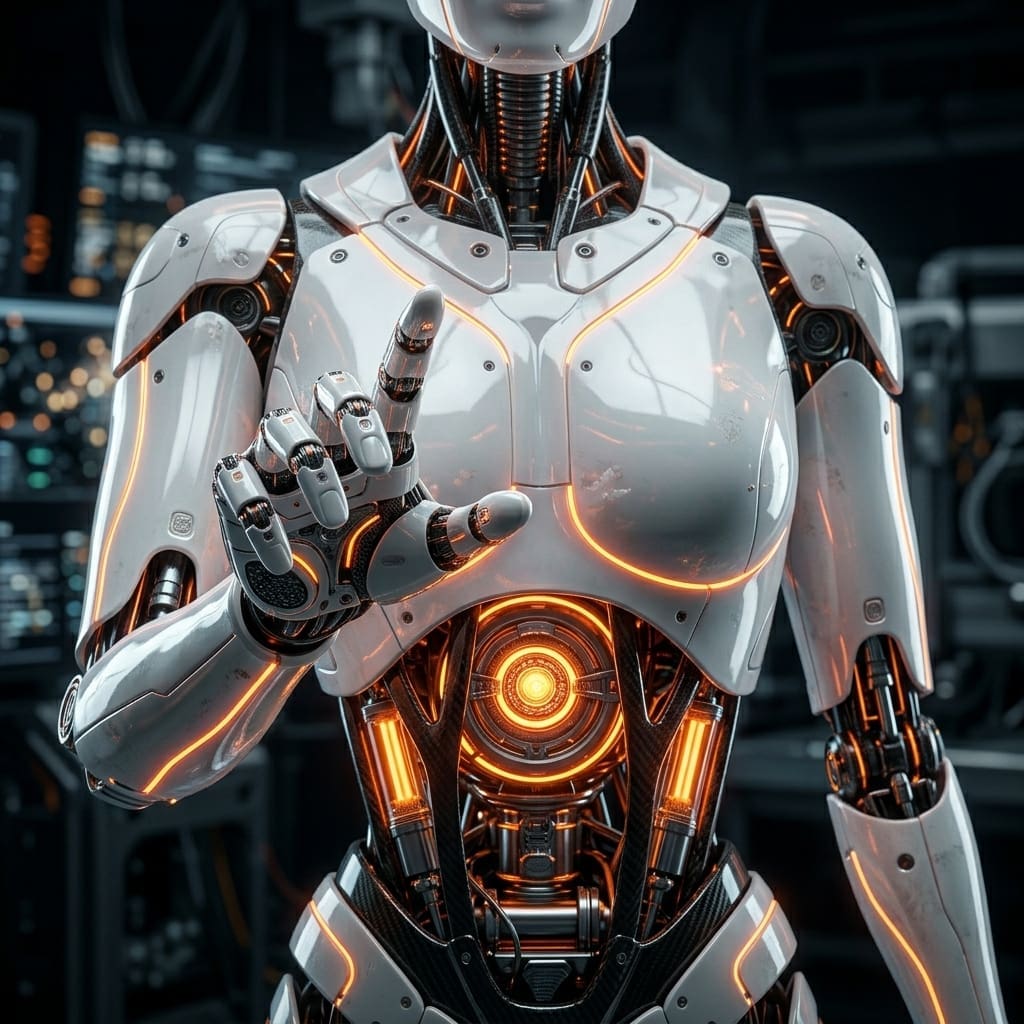 Articulated humanoid robot reaching out
