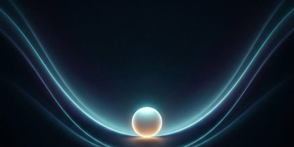 Abstract machine-learning landscape with a descending sphere