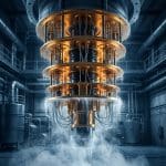 Dilution refrigerator cradling a layered quantum processor