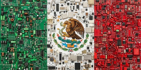 Mexico quantum computing companies, the Mexican flag rendered in circuit boards