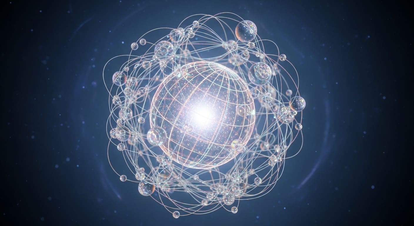 Stylised atom with orbital electrons