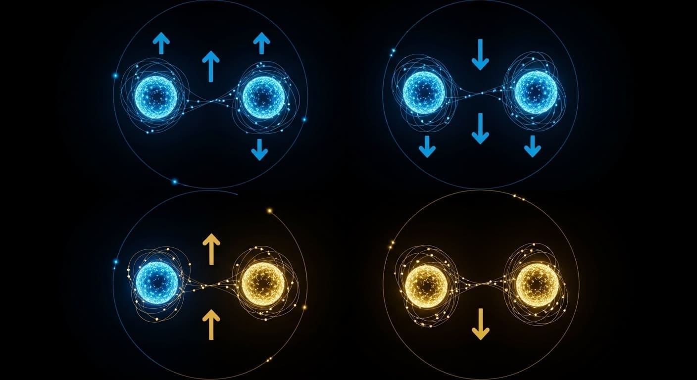 Bell states representing maximally entangled quantum bit pairs