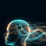 A glowing profile of a head wired into a network of light