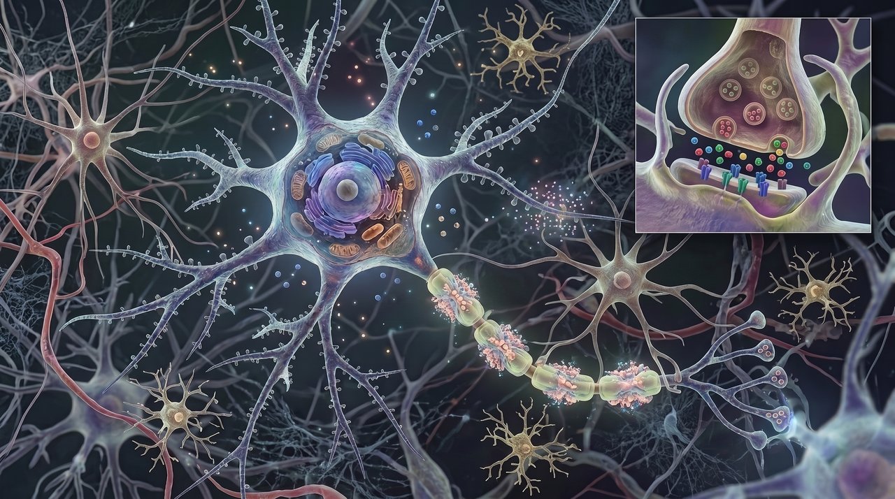 Illustration of neurons and a synapse