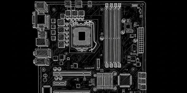 Wireframe motherboard emphasising the CPU socket