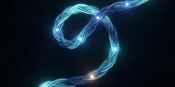Braided ribbon of blue light with bright nodes