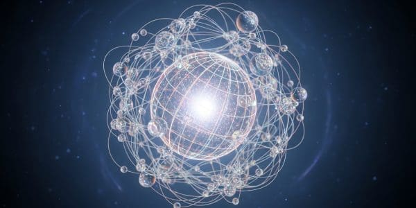 Stylised atom with orbital electrons