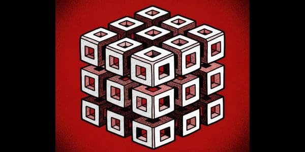 Red open-face cube lattice