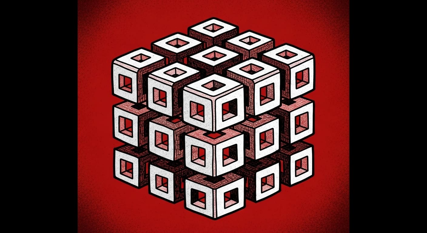 Red open-face cube lattice
