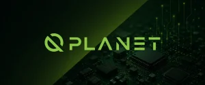 The image showcases a stylized logo with the words “Q PLANET” against a dark green background with circuit board elements.
