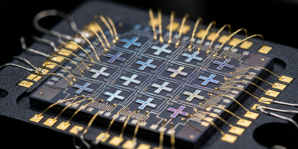 A qubit chip with cross-shaped resonators and gold bonds