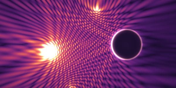 Interfering wavefronts bending around a dark obstacle