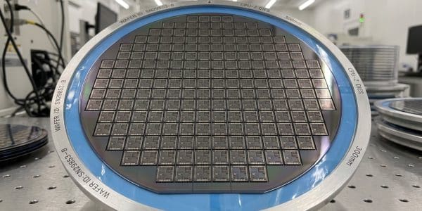 A 300mm wafer patterned into individual dies
