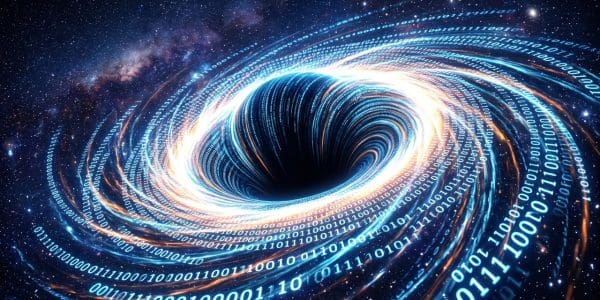 Binary streams spiralling edge-on into a dark vortex