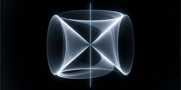 A luminous double cone joined at a waist