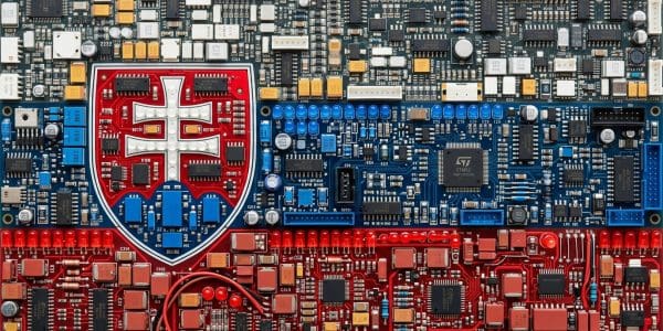 Slovakia quantum computing companies, the Slovak flag rendered in circuit boards