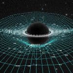 Curved spacetime grid bending around massive object, measurement markers fading or distorting along the curvature