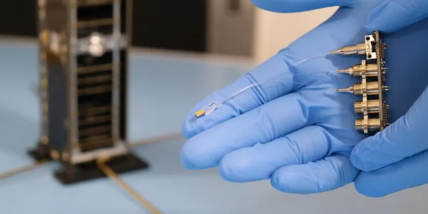 The PRISM payload with the asymmetric Mach-Zehnder Interferometer photonic chip, laser and photodiode, together with the